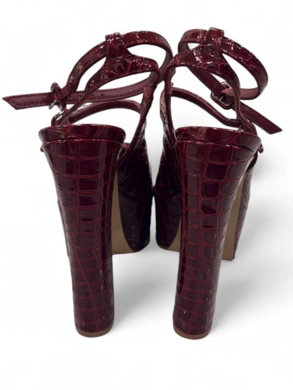 Steve Madden Scotlyn Burgundy Croc-Embossed Platform Heels
